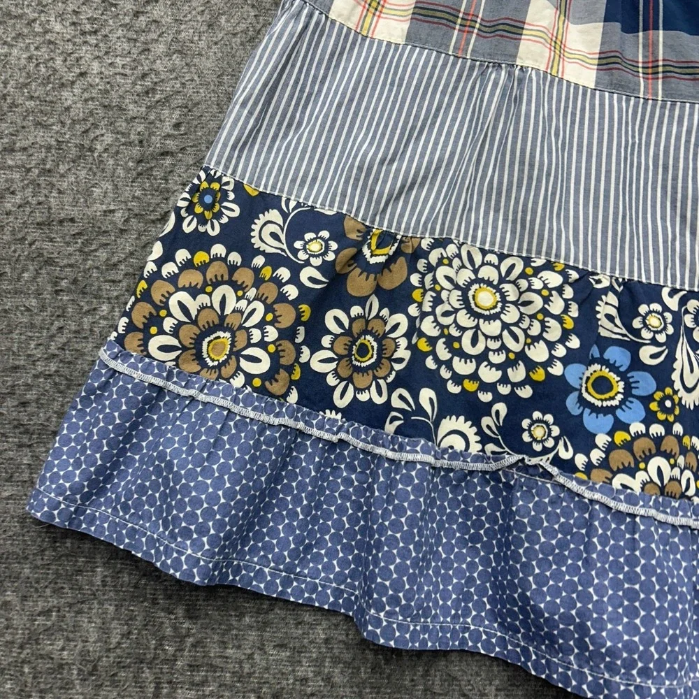 J.Crew Skirt Medium Patchwork Short Blue Flare Country Cottage Boho Prairie - Picture 2 of 7